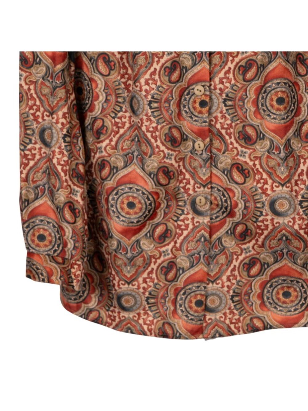 Paisley Retro Dress Shirt L Womens Napped Button Up Red Beige 90 Camp USA - Picture 3 of 6